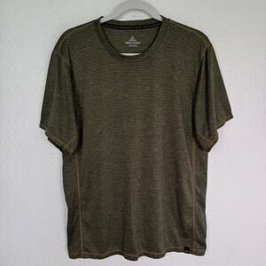 PrAna Shirt Mens Large Striped Green Breathable Crew Neck Athleisure Hike Camp